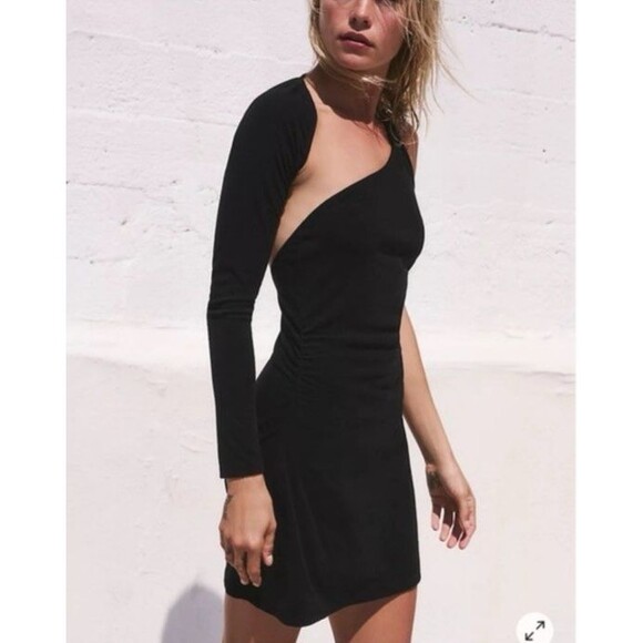 Free People Women's XL Beach Nyla Black Mini Dress One Shoulder - Picture 4 of 11